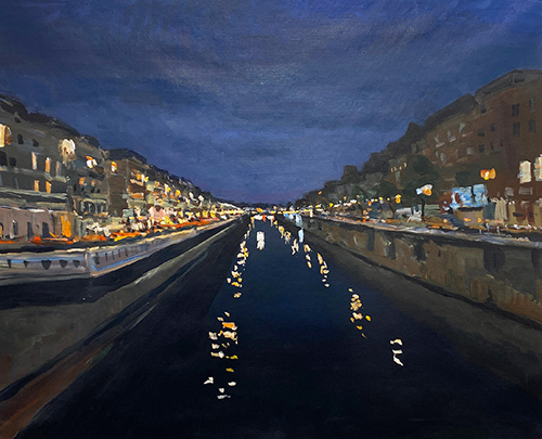 Stéphane Olivier - Painting - Canal BXL, soir